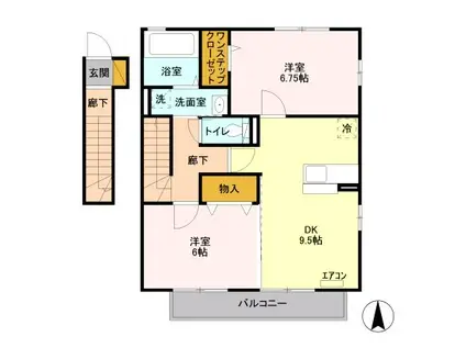 ウインド・ヒル(2DK/2階)の間取り写真