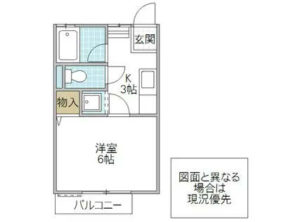 皆川第一ハイツ(1K/2階)の間取り写真