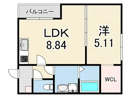 パークス神戸(1LDK/2階)の間取り写真