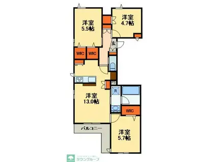 ライトガーツェおおたか(3LDK/2階)の間取り写真