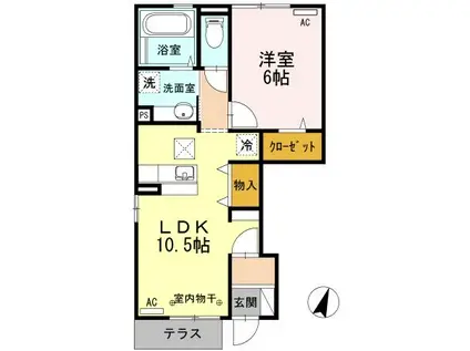 ラ・リュンヌ(1LDK/1階)の間取り写真