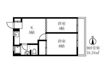 自由が丘ロイヤルハイツ(2K/3階)の間取り写真