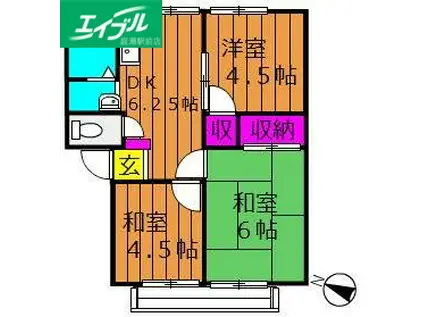 ガーデン三宅ハイツA棟(3DK/2階)の間取り写真