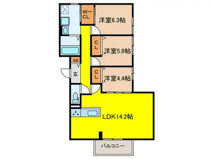 D-RESIDENCE春日(3LDK/2階)の間取り写真