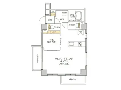 タイズ住吉(1LDK/3階)の間取り写真