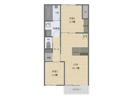 ビタミンテラス明石大久保(2LDK/2階)の間取り写真