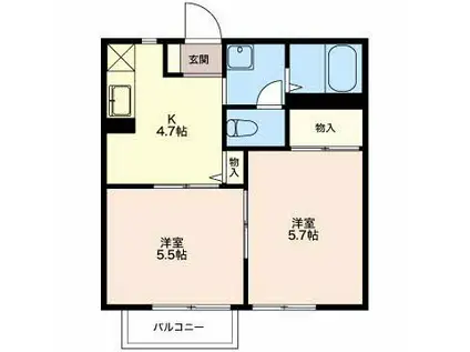 ノーザンライトハイツ B(2K/2階)の間取り写真