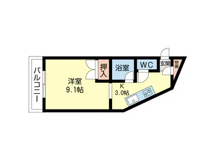 エスポワール(ワンルーム/3階)の間取り写真