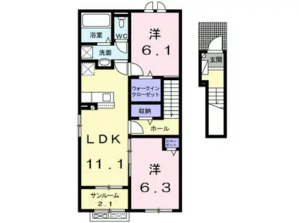 クーロンヌI(2LDK/2階)の間取り写真