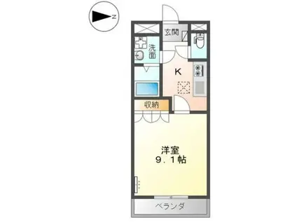 ウエスト・モンターニュ(1K/1階)の間取り写真