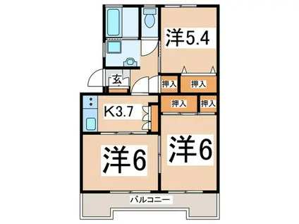 汲沢西団地1号棟(3K/5階)の間取り写真