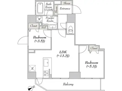 リテラス浅草橋イースト(2LDK/13階)の間取り写真