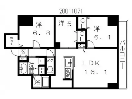 GRANZ山坂(3LDK/2階)の間取り写真