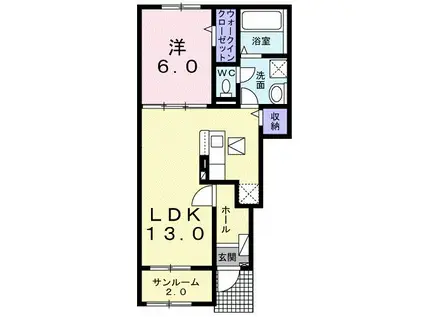 グリーン プロムナード(1LDK/1階)の間取り写真