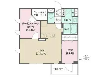 ラペルラ桜新町(1SLDK/4階)の間取り写真