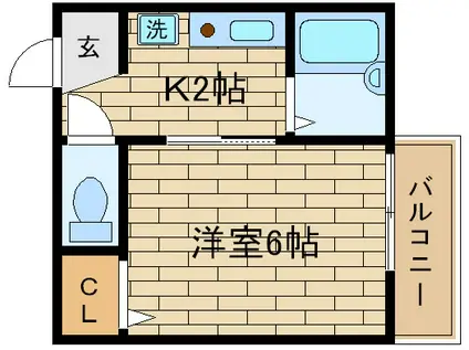 ヒルズ山下II(1K/1階)の間取り写真