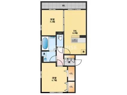 ニューハイツタリカドE(2DK/3階)の間取り写真