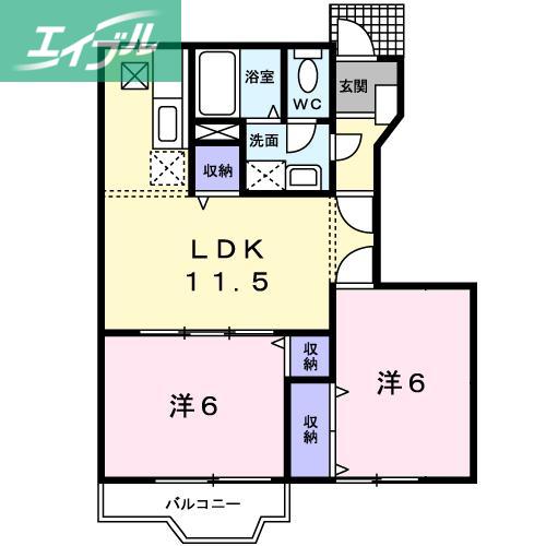 カーサA(2LDK/1階)の間取り写真