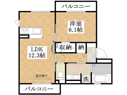 ラ・グラシューズ A棟(1LDK/1階)の間取り写真