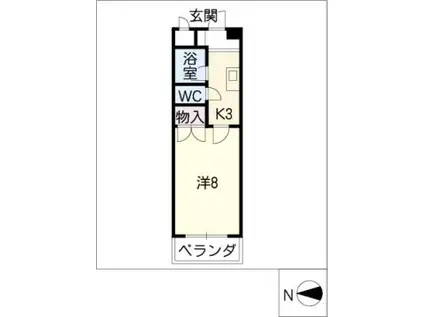 ヴューヒルス植田(1K/2階)の間取り写真