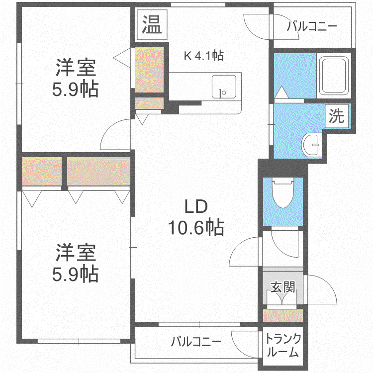 アヴァンセ旭ヶ丘(2LDK/4階)の間取り写真