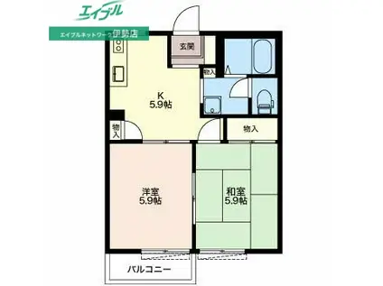 テニスガーデン(2K/2階)の間取り写真