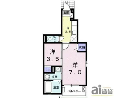 ＪＲ川越線 南古谷駅 徒歩10分 3階建 築10年(2K/1階)の間取り写真