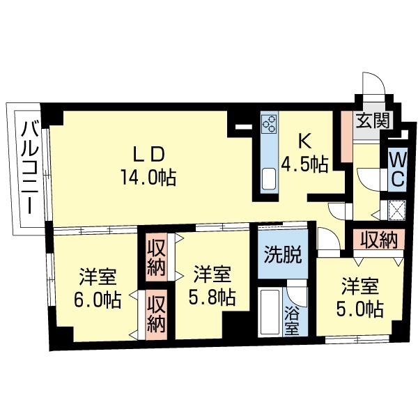 サンヴェール中央(3LDK/8階)の間取り写真