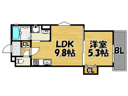 ラモーナ門真南(1LDK/1階)の間取り写真