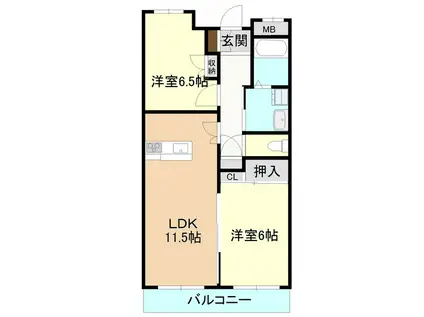 パークヒルズやまのいソフィア館(2LDK/2階)の間取り写真