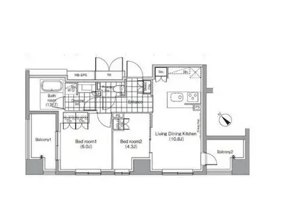 パークハビオ赤坂(2LDK/8階)の間取り写真