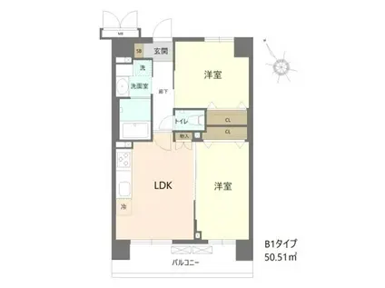 マリンルージュ浦安(2DK/2階)の間取り写真