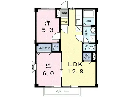 ニューシティくらしき(2LDK/1階)の間取り写真
