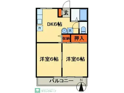 藤コーポB棟(2DK/2階)の間取り写真