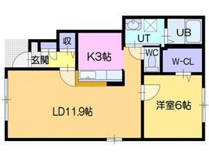 CALMEANGE(1LDK/1階)の間取り写真