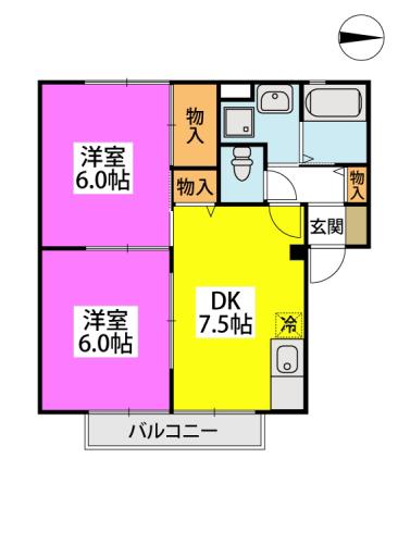 TSコート(2DK/2階)の間取り写真