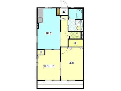 ショコラC(2DK/1階)の間取り写真