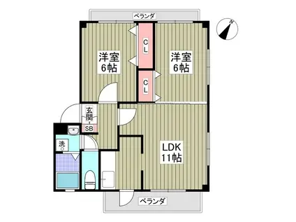 ＪＲ東海道本線 藤沢駅 徒歩32分 2階建 築24年(2LDK/1階)の間取り写真