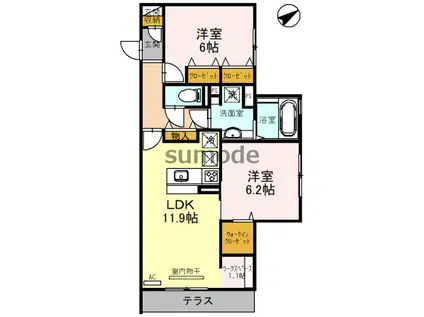 セジュールドソレイユ2 B棟(2LDK/1階)の間取り写真