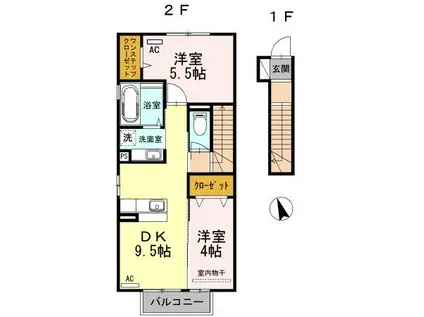 サニーハイツ(2DK/2階)の間取り写真