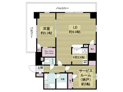 グランルージュ谷町六丁目(1SLDK/8階)の間取り写真