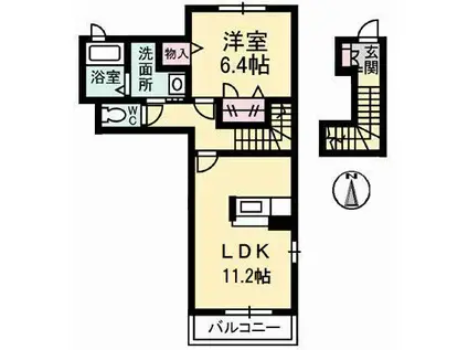 シャーメゾンヴィラC棟(1LDK/2階)の間取り写真