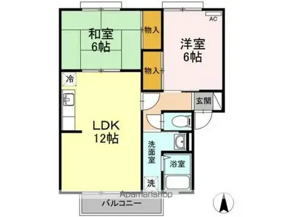 ビラ芳翠A棟(2LDK/1階)の間取り写真