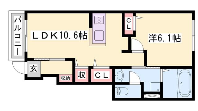 ル・レーブ坂上I(1LDK/1階)の間取り写真