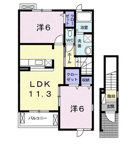 ヴィアーレ(2LDK/2階)の間取り写真