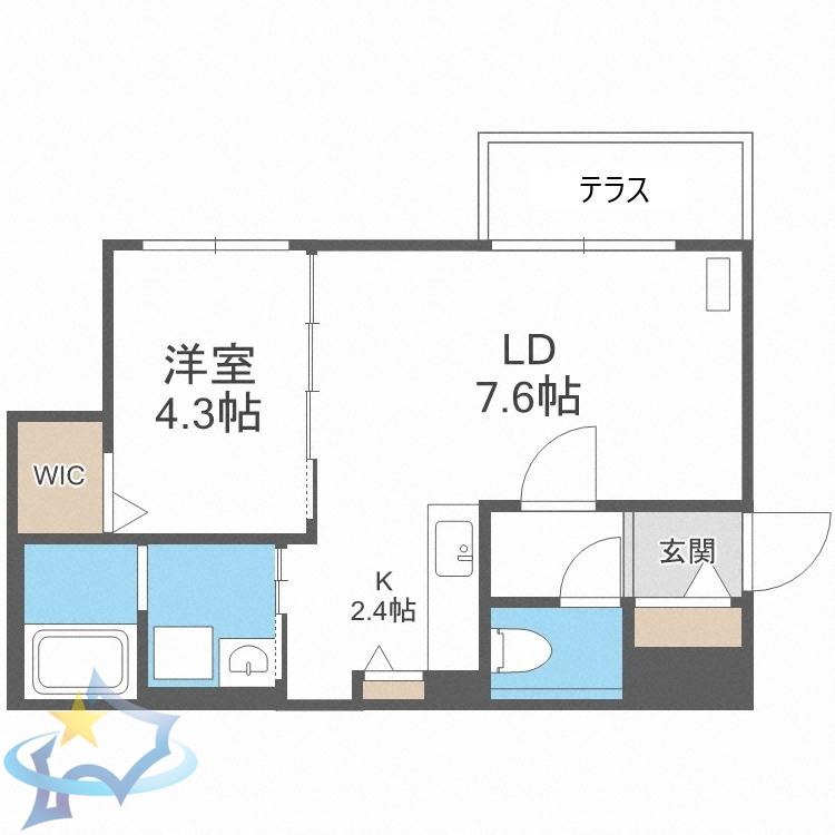 ウエリスアーバン円山北3条(1LDK/1階)の間取り写真