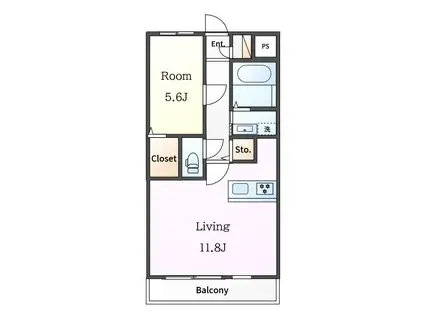 ディアコート陽東(1LDK/1階)の間取り写真