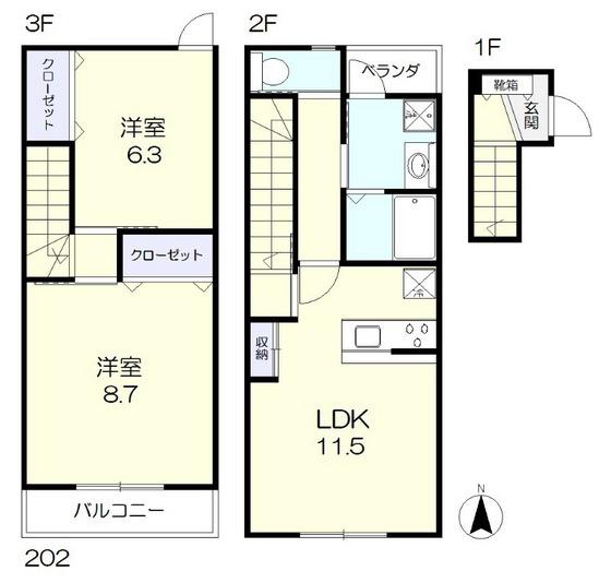 CASA NAKASHO(2LDK/2階)の間取り写真
