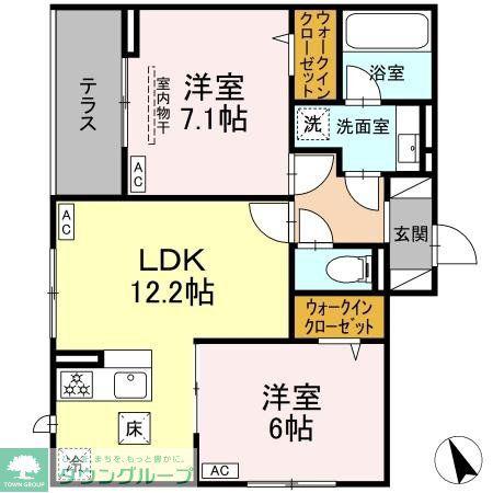 D PAINA 宿河原6 II(2LDK/1階)の間取り写真