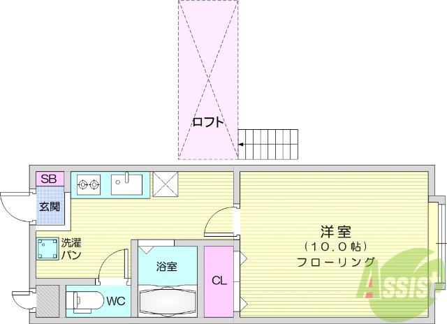 ピュアパレス(1K/2階)の間取り写真